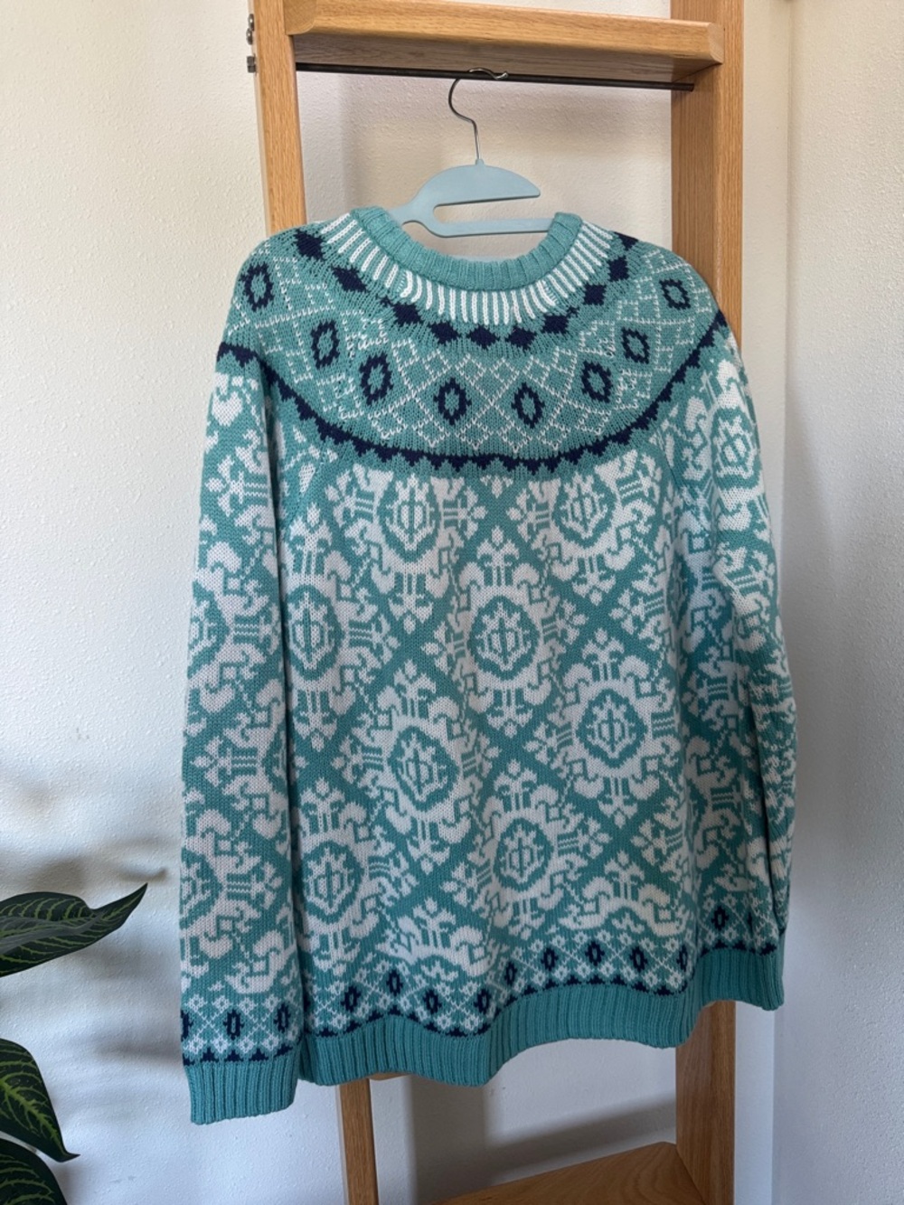🆕 National Women's Fair Isle Patterned Teal and White Button-Up Cardigan Sweater - Picture 6 of 10